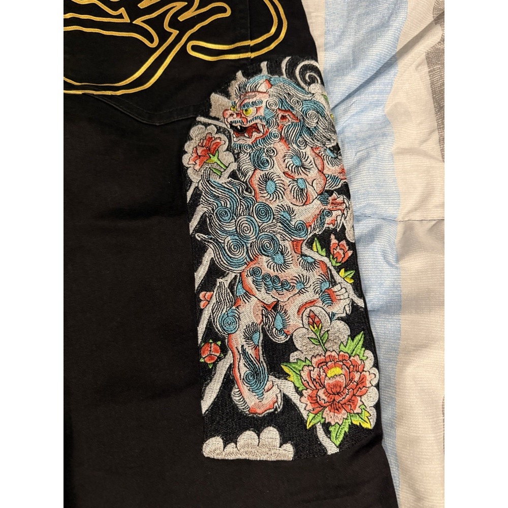 New Ed Hardy Slim Straight Jeans Men's 38X32 Embroidered Tiger Floral Y2K Grunge - Picture 10 of 15